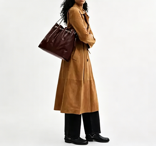 Diagonal Stitch Chain Strap Large Leather Laptop Tote Bag