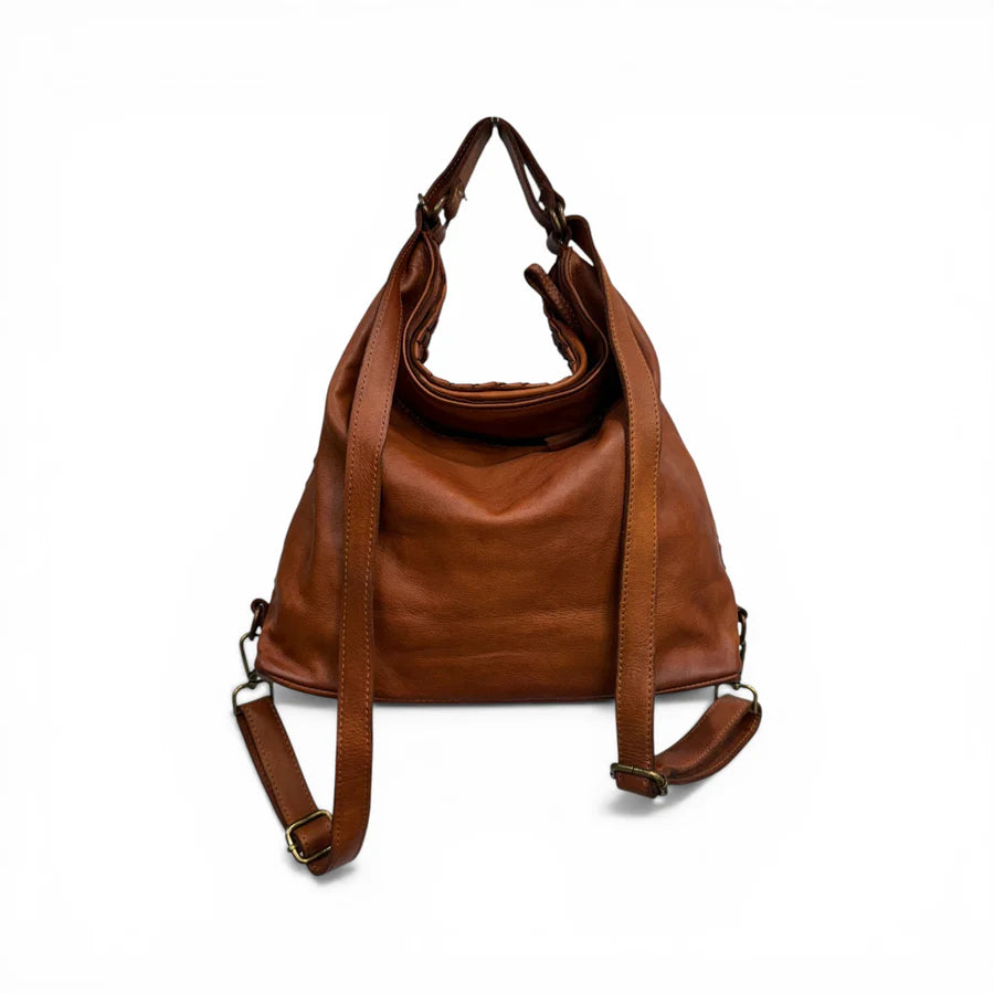 Reversible Woven Leather Convertible Shoulder Backpack Bag