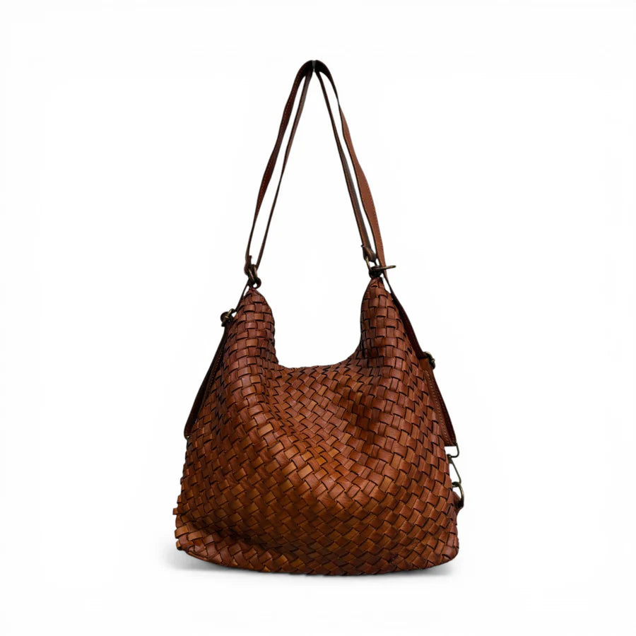 Reversible Woven Leather Convertible Shoulder Backpack Bag