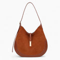 Contrast Trim Suede Curved Hobo Shoulder Bag