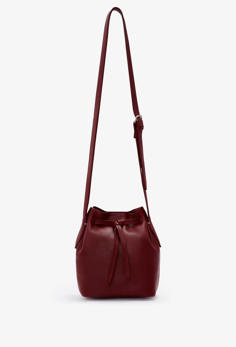 Knotted Drawstring Mini Leather Bucket Crossbody Bag
