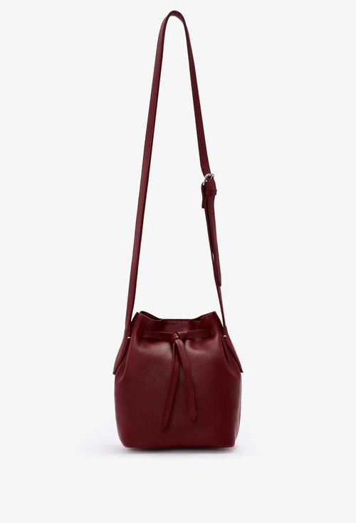 Knotted Drawstring Mini Leather Bucket Crossbody Bag