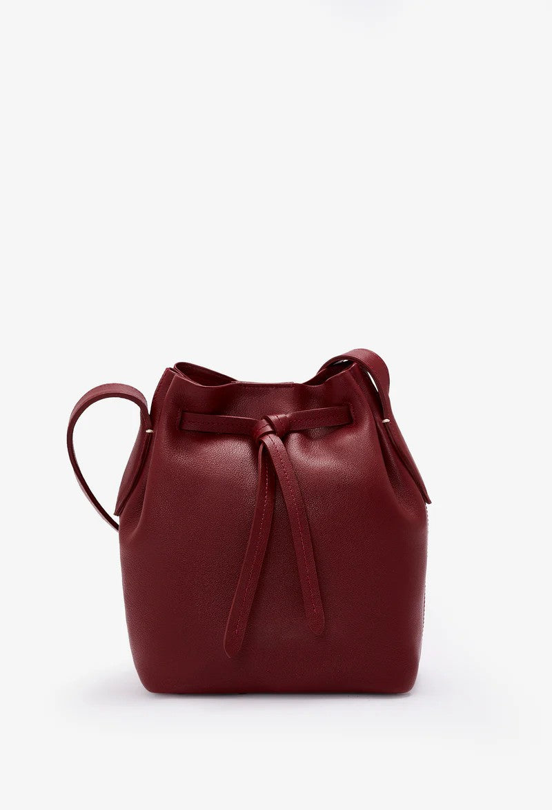 Knotted Drawstring Mini Leather Bucket Crossbody Bag