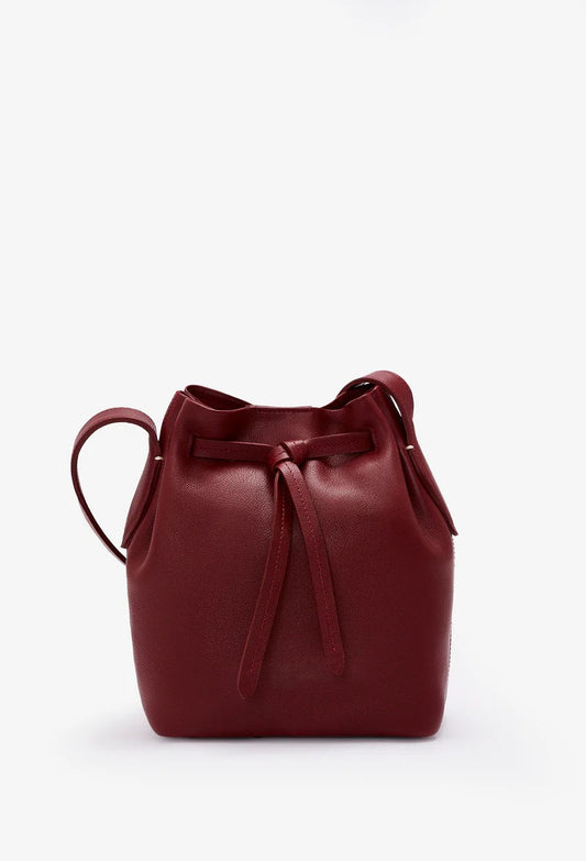 Knotted Drawstring Mini Leather Bucket Crossbody Bag